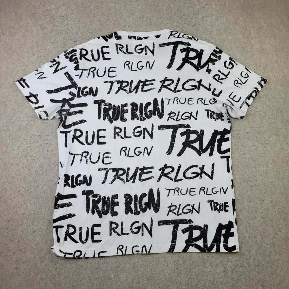 True Religion Shirt Adult Mens 2XL White All Over Print Short Sleeve Who